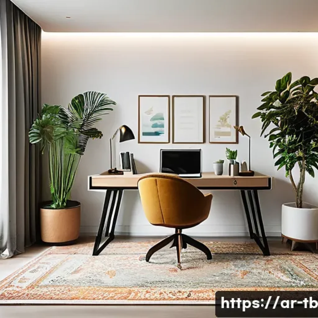 집중력 향상에 필수적인 환경 조성하기 - A serene and organized home office designed for an Arabic-speaking professional, featuring a quiet r...