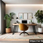 집중력 향상에 필수적인 환경 조성하기 - A serene and organized home office designed for an Arabic-speaking professional, featuring a quiet r...