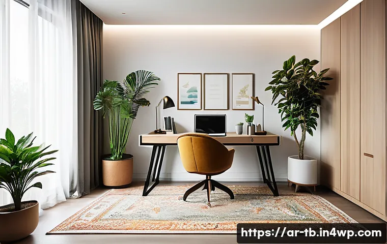 집중력 향상에 필수적인 환경 조성하기 - A serene and organized home office designed for an Arabic-speaking professional, featuring a quiet r...