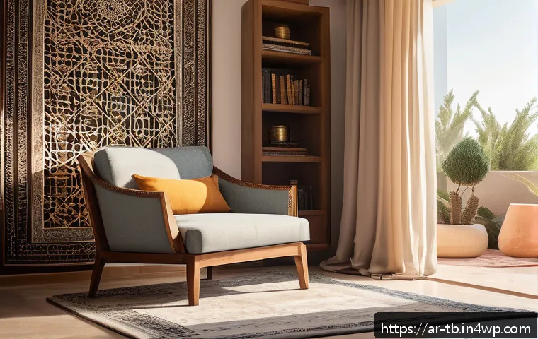 집중력을 높이는 방법으로서의 독서 - A cozy, sunlit reading nook in a modern Middle Eastern home, featuring a comfortable armchair with s...