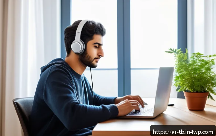 집중력 증진을 위한 심리학적 팁 - A modern Middle Eastern home office scene featuring a young Arab man wearing casual, modest clothing...